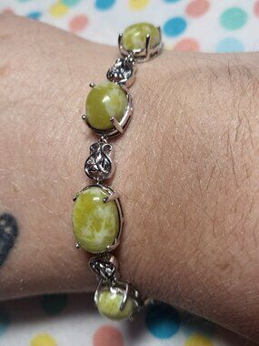 Irish Claddagh Connemara Marble & White Zircon Link Bracelet